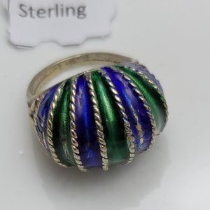 Renaissance ring Sterling Enamel Dome size 6 Art Deco